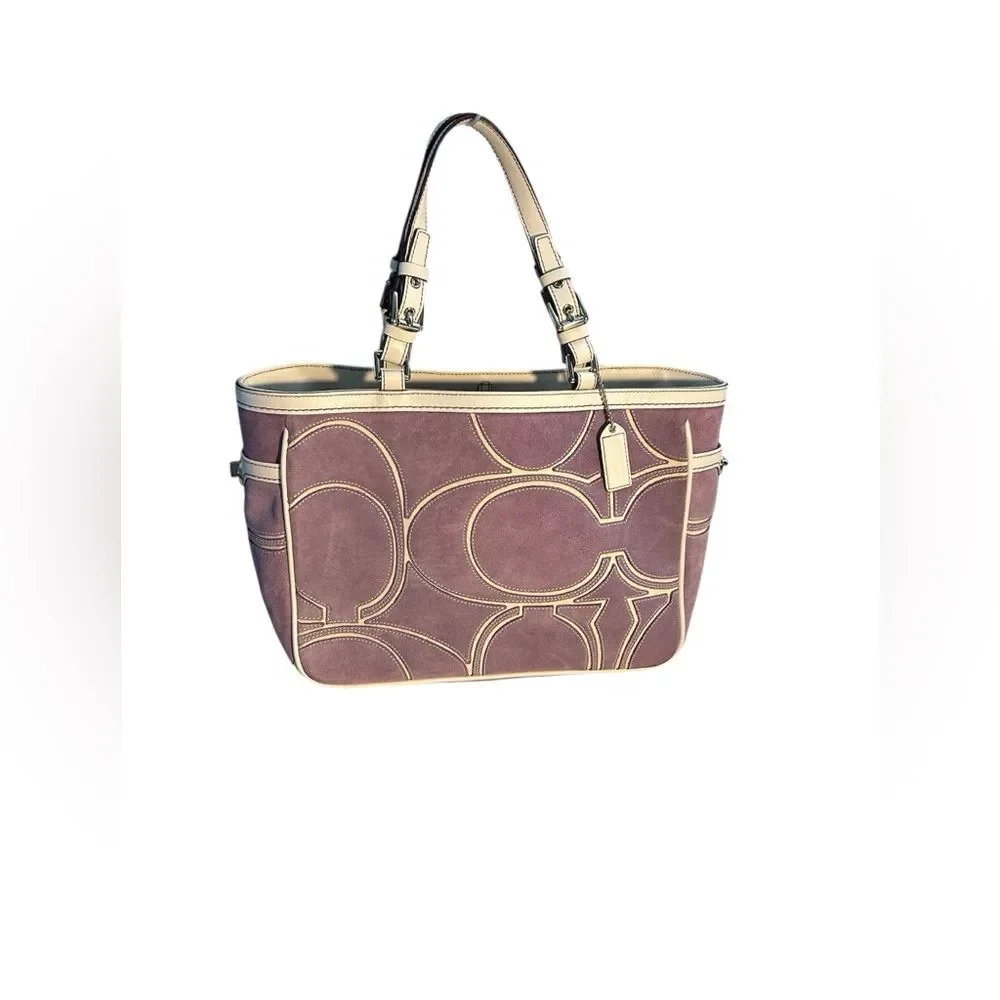 Coach Vintage Optic Signature Purple Suede Tote Bag - Picture 3 of 16